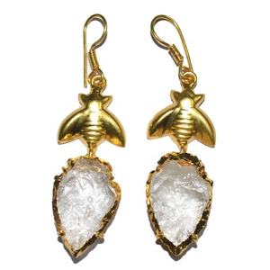 Grossiste de pointes de flèches en cristal de quartz personnalisées de qualité supérieure avec boucles d'oreilles dorées attachées - Product Image 1