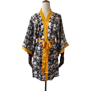 Kimono Hersteller benutzer definierte Design drucken Seide Kimono Damen Strickjacke Robe Strand vertuschen Kleid zum Verkauf
