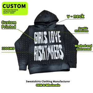 Bekleidungshersteller Maßgeschneiderter Gewaschener Sonnenverblasster Hoodie Schwergewichtiger Übergroßer Reißverschluss-Hoodie mit Strass-Logo für Essentials Hoodie - Product Image 2