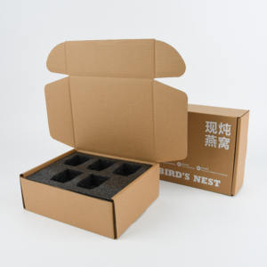 Boîte d'expédition kraft ondulée recyclable avec logo blanc fermeture à glissière au design plat joint d'arrachage pour produits cosmétiques pour chaussettes éponge doublée - Product Image 5