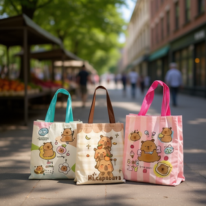 Borsa tote in tela Kapibara 34x40 cm con design simpatico animale per lo shopping delle donne - Product Image 3