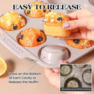 MUYULINS - Molde para Hornear Muffins y Cupcakes de Silicona, Color Beige, 12 Tazas, Antiadherente, Libre de BPA, con Marco Reforzado de Metal, Certificado LFGB - Product Image 4