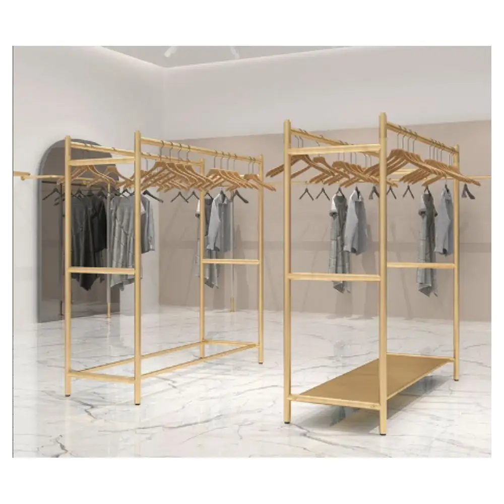 Prima thời trang đồng thau kim loại vàng treo quần áo ăn mặc kệ trưng bày đồ nội thất vải cửa hàng trưng bày đứng