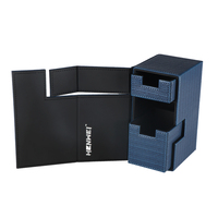 Boîte à cartes de jeu en cuir PU premium à deux étages avec tiroir rabattable, vente en gros