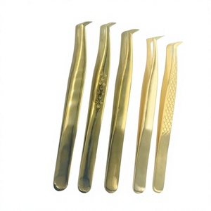 Pince à cils en acier inoxydable à pointe en fibre, pour volume russe, effet plasma doré, marque privée - Product Image 2