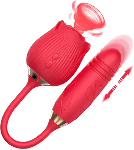 Großhandel rose saugen vibrator klitoris-Rose Vibrator Klitoris Saugen Teleskop Vibrierendes Ei Doppel köpfe Rose Vibrator Sexspielzeug für Frauen