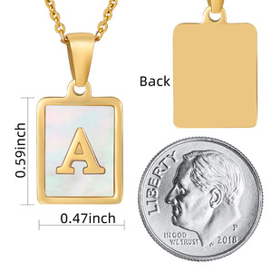 18k PVD Gold Stainless Steel Rectangular <b>Initial</b> Letter Pendant <b>Necklace</b> | White Shell Inlay, Waterproof Jewelry for Women - Product Image 5