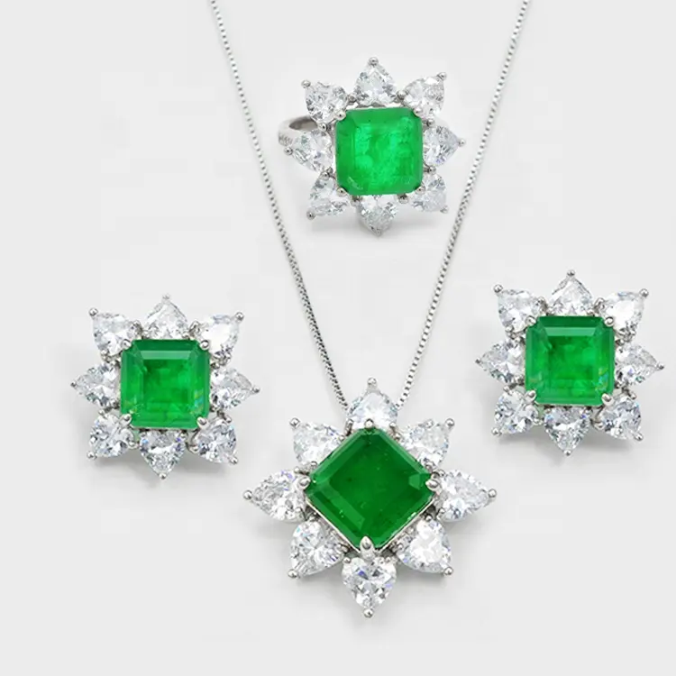 2020 Vrouwen Mode Emerald <span class=keywords><strong>Zonnebloem</strong></span> Vorm Gepersonaliseerde Sieraden Set Voor Lady Anniversary Gift