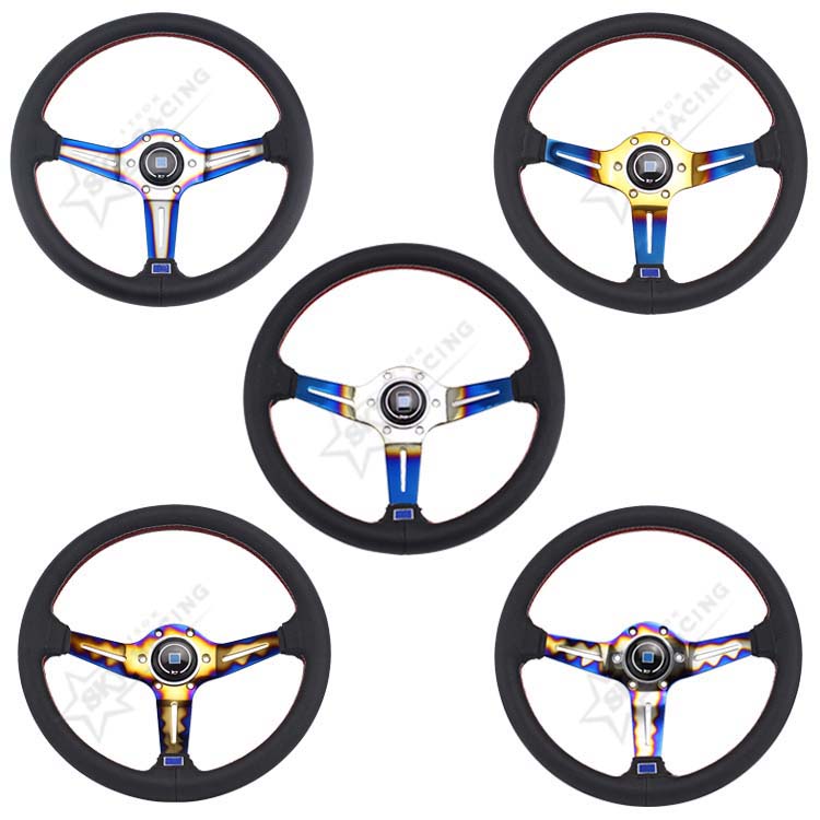 Sport Stuurwiel Universeel 14 inch (350 mm) Drift Stuur PVC Leer Racing Sport Stuur Goud Spreek Houten Stuur (Kleur: Goud