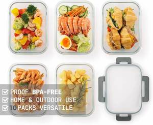 Food Storage Container-1040ml Each|Air-Tight Fridge Organizer Case|<b>Glass</b> <b>Box</b> with BPA-Free Locking Lids Microwavable & Stackable - Product Image 3