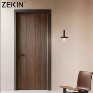 ZEKIN Porte extérieure de luxe en bois massif et aluminium avec serrure anti-effraction en chêne sculpté étanche pour résidence et école - Product Image 1
