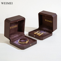 WEIMEI Boîte Lumineuse en Cuir Marron pour Emballage de Bijoux, Boîte Cadeau LED Personnalisable avec Logo pour Bijoux Fins