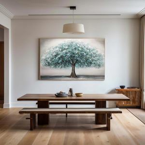 Peinture sur toile artisanale, peinture à l'huile acrylique texturée, peinture d'arbre à fleurs bleues sur toile pour la maison et la galerie - Product Image 1