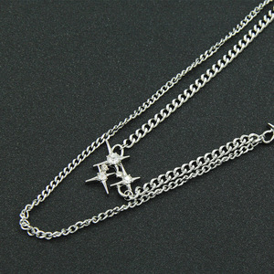 Conjunto de Cadena Cubana con Colgante, Cadena de Acero de Titanio con Estrella Engastada en Diamantes, Cadena para el Cuello Tanjing - Product Image 3