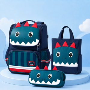 Factory Direct OEM ODM Custom Logo Boys Fashion Nylon 15 Inches School Backpack Set 6-12 Years Old Pencil & Lesson Bags
