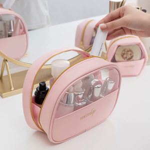 Custom Logo <b>Pink</b> Pvc Transparent Clear Zipper PU Makeup Cosmetic Bags Travel Toiletry Bag Pouch - Product Image 6