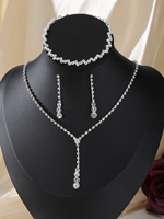 Lot de 3 Pièces Bijoux Scintillants et Élégants pour Mariée avec Strass et Diamants : Collier, Bracelet, Boucles d'Oreilles pour Mariages et Anniversaires