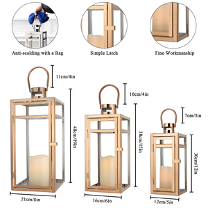 Set di 3 di lusso <span class=keywords><strong>in</strong></span> oro rosa lanterna portacandele con <span class=keywords><strong>vetro</strong></span> temperato per il giardino corridoio decorazione di nozze - Product Image 2