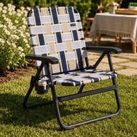 Silla de Jardín Moderna con Correa de Diseño Atractivo, Cintas Tejidas Brillantes y Asiento Plegable para Playa, Ideal para el Patio y el Ocio