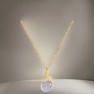 Collar de Moda con Colgante de Acero de Titanio Chapado en Oro de 14K con Circonita y Ópalo Imitado, Cadena de Caja para Mujer, Joyería de Regalo - Product Image 3
