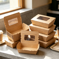 Caja de Papel Kraft para Llevar Ensaladas con Ventana Transparente, Envase de Grado Alimenticio para Frutas y Comidas, Cajas de Papel para Alimentos con Impresión Personalizada