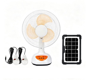 Portable <b>Solar</b> Fan with 2 LED Bulbs and <b>Foldable</b> <b>Panel</b> 12-Inch Orange ABS+PP Material Desktop Fan for Indoor/Outdoor Use - Product Image 1