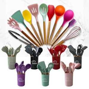 12 Piece Silicone Cookware Set with <strong>Wooden</strong> Handles 1 Set of <strong>Kitchen</strong> <strong>Accessories</strong> <strong>and</strong> Cooking Tools for Home <strong>Kitchen</strong> Use - Product Image 1