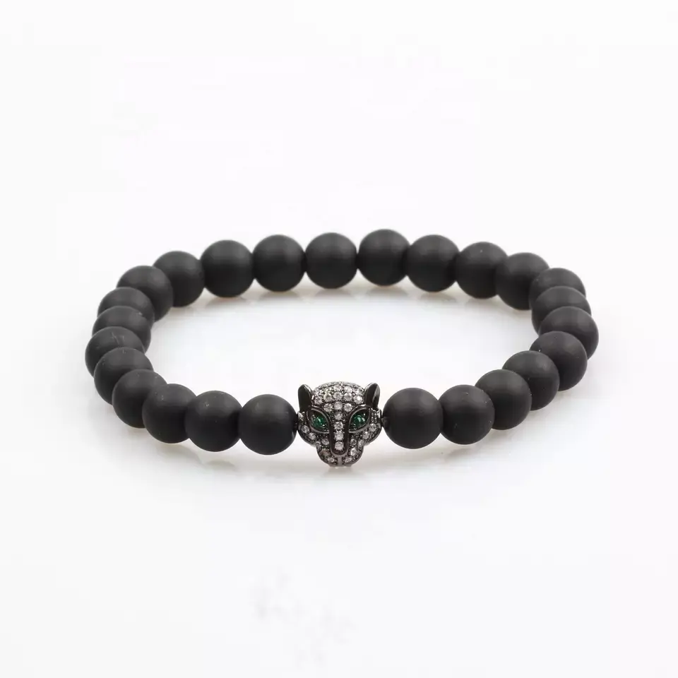 Wholesale Buddha bracelet 8mm Natural Matte Black Onyx Stone Beads Partner Head Bracelet