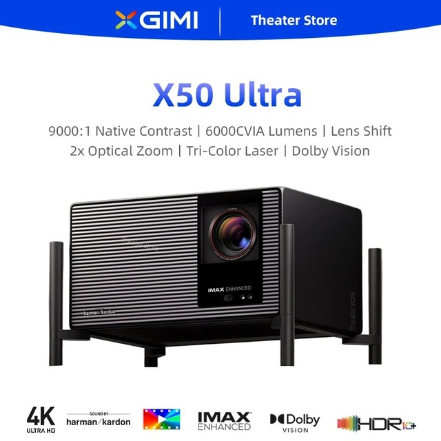XGIMI X50 Ultra 4K Triple Color Laser Projector 9000:1 Contrast 6000CVIA Optical Zoom Dolby Vision 3D Video for Home Theater