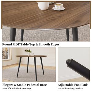 SENYU Round Wood Dining <b>Table</b> with Metal <b>Legs</b> Modern Design for 4 Seating Capacity Home Furniture - Product Image 4