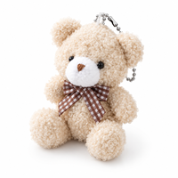 Nouveau mini porte-clés ours en peluche mignon avec nœud papillon à carreaux, breloque de sac pour filles, décoration pour sac à dos et clés de voiture