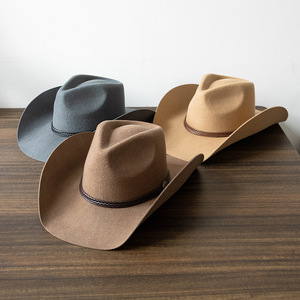 Chapeaux de cowboy western 100% feutre de <span class=keywords><strong>laine</strong></span> à large bord, couronne Cattleman, bande en cuir tressé, style vintage, pour le rodeo et le style country, vente en gros - Product Image 3