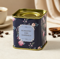 Boîte de rangement carrée en métal avec couvercle, imprimée de motifs floraux personnalisés, pour le thé, le café, les bonbons, les emballages cadeaux