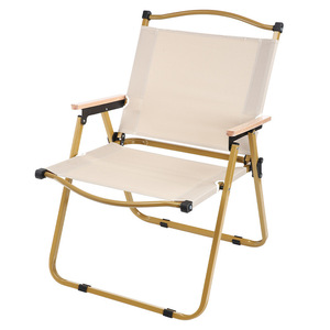 Chaise pliante Kermit pour extérieur, chaise de jardin portable avec accoudoirs en bois et structure en acier pour pique-nique, camping et plage. - Product Image 2