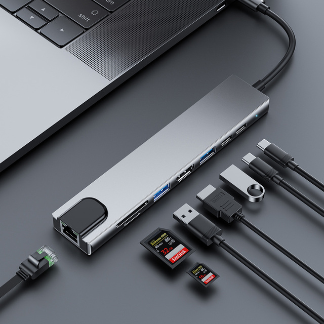 Multi Function USB-C Hub Adapter Type-C Kabel Naar 4K 60hz Converter Ethernet USB 3.0 USB C HUB Dock 1 in 8 for Macbook Hub