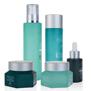 Fancy Glas Cosmetische Verpakking Set Custom Logo 150Ml Groene Huidverzorging Serum Fles Met Pomp