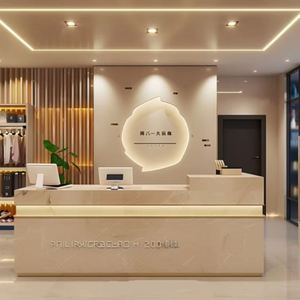 Mostrador de recepción de madera maciza informal moderno Mostrador de recepción pintado con frente curvo Mostrador de ropa de cajero de salón de belleza para oficina - Product Image 4