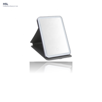 Miroir de maquillage LED pliable avec variateur tactile, lumière à 3 couleurs, mémoire, arrêt automatique, rechargeable Type-C 1000 mAh, miroir en HIPS et PU