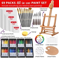 Set de Pintura Acrílica para Adultos y Niños, Kit de Pintura Completo de 69 Piezas con Caballete, Pinceles, Lienzo y Paleta, Materiales de Arte