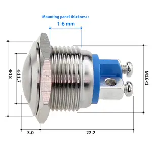 16mm 2 Screw Terminal Ball Head Stainless Metal IP65 Steel Momentary Bell Push Button Switch