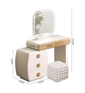 Table de toilette beige style crème avec tabouret, table de maquillage moderne de haute qualité pour filles, table de toilette en bois populaire pour la maison - Product Image 4