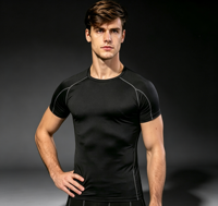 T-shirt de sport élastique pour la gym avec impression de logo graphique personnalisé, t-shirt de compression pour hommes pour le sport et la remise en forme