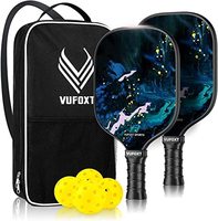 Sharewell Lot de 2 raquettes de pickleball Pagaies de pickleball légères en fibre de carbone Sac de transport fin et rapide et 4 balles
