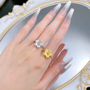 Nouvelle <span class=keywords><strong>bague</strong></span> en argent plaqué or S925, méthode chinoise ancienne, petite fleur brossée, bijoux de mariage - Product Image 6