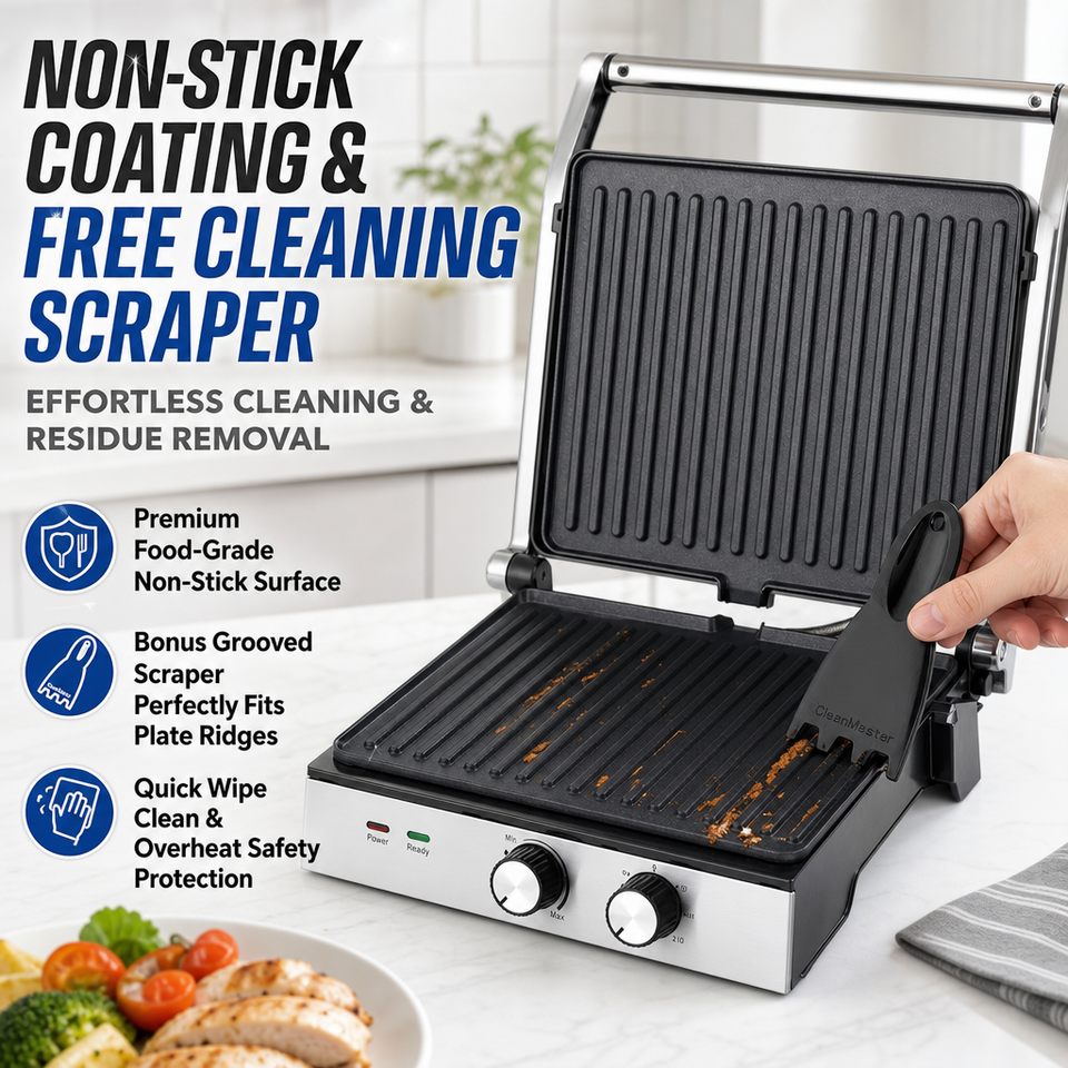 2000W Stainless Steel Electric Contact Grill Nonstick Temperature ...