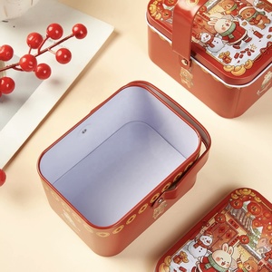 Boîte de rangement portable rectangulaire vide pour collations, boîte à biscuits en métal avec poignée - Product Image 5