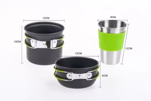 Ba lô đồ nấu nướng Kit Bếp gas chậu và chảo Gấp Thép không gỉ ngã ba dao muỗng cốc Bộ đồ ăn cắm trại đồ nấu nướng - Product Image 4