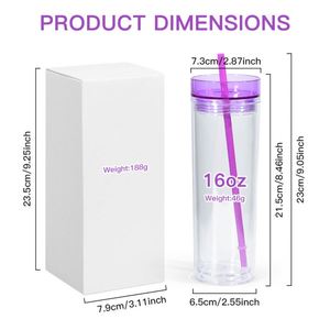 Vaso Acrílico de Doble Pared de 16 oz, Delgado, con Pajita y Orificio, Botella de Agua de Plástico, Superventas - Product Image 2