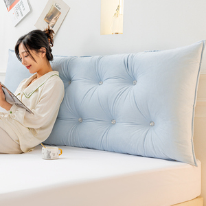 Couleur unie 2024 nouveau double boutonnage longue tête <span class=keywords><strong>de</strong></span> <span class=keywords><strong>lit</strong></span> coussin sac souple taille soutien grand dos anti-collision bébé bleu taie d'oreiller - Product Image 6