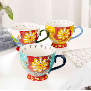 Low MOQ 15oz Hand-Painted Ceramic Coffee Mugs Classic Flower Design Handmade Breakfast <b>Cups</b> for Tea Coffee for Morning Routine - Product Image 5